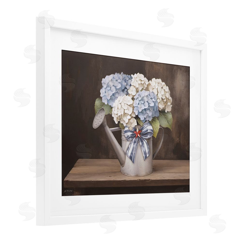 Jo Moulton Americana Hydrangea Watering Can White Framed Print Under Glass Wall Art