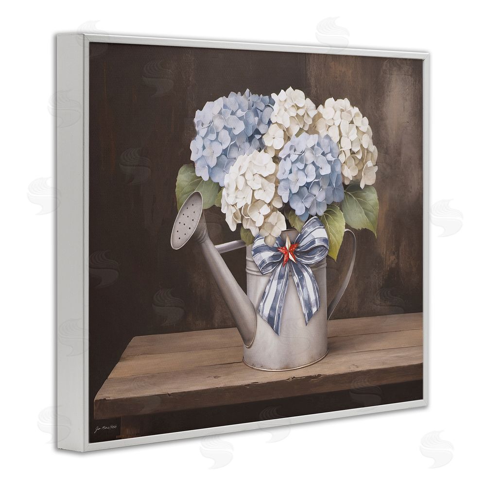 Jo Moulton Americana Hydrangea Watering Can White Framed Giclee Wall Art Print
