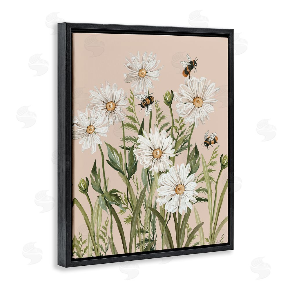Cindy Jacobs Bees Among White Daisy Blooms Black Floating Frame Canvas Wall Art Print