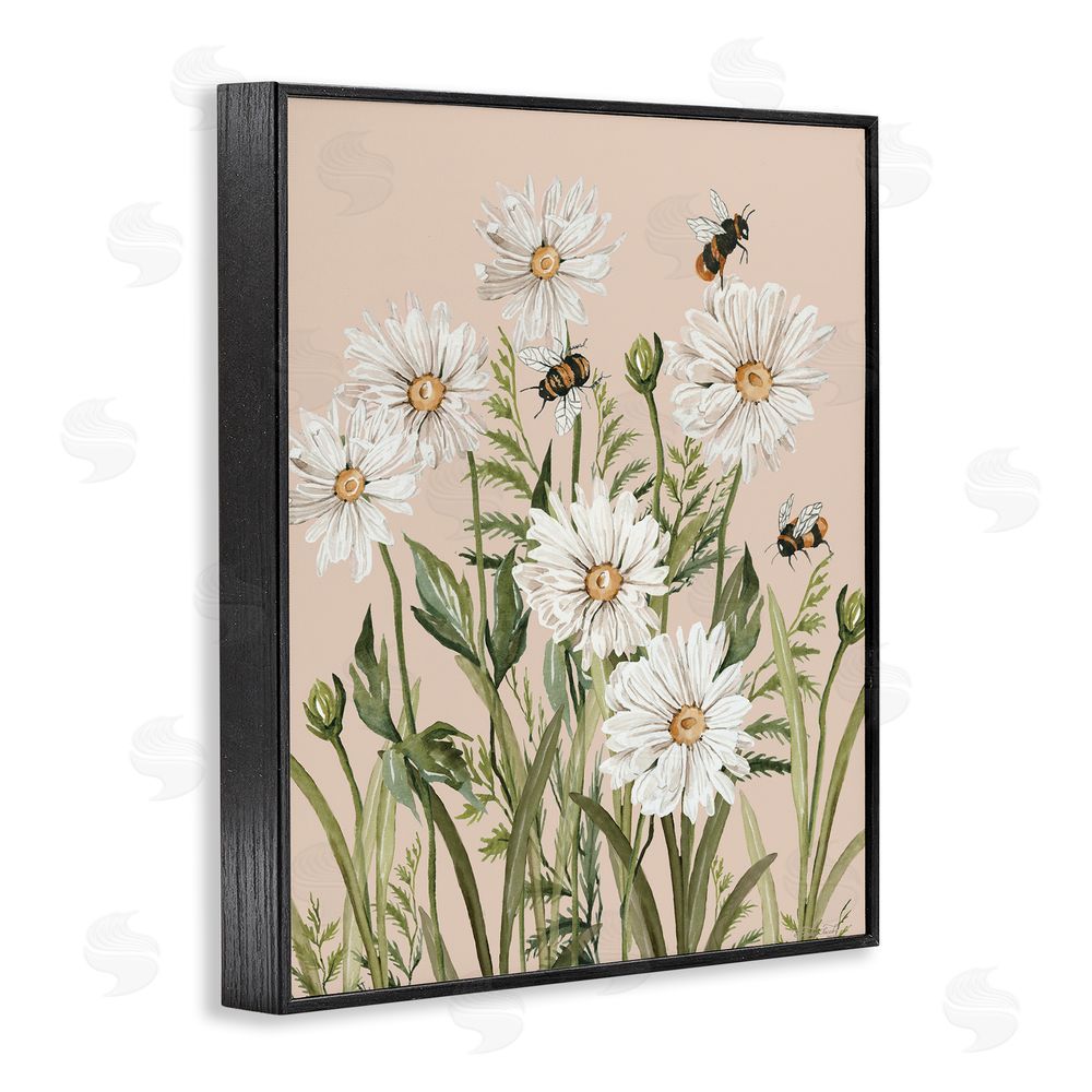 Cindy Jacobs Bees Among White Daisy Blooms Black Framed Giclee Wall Art Print