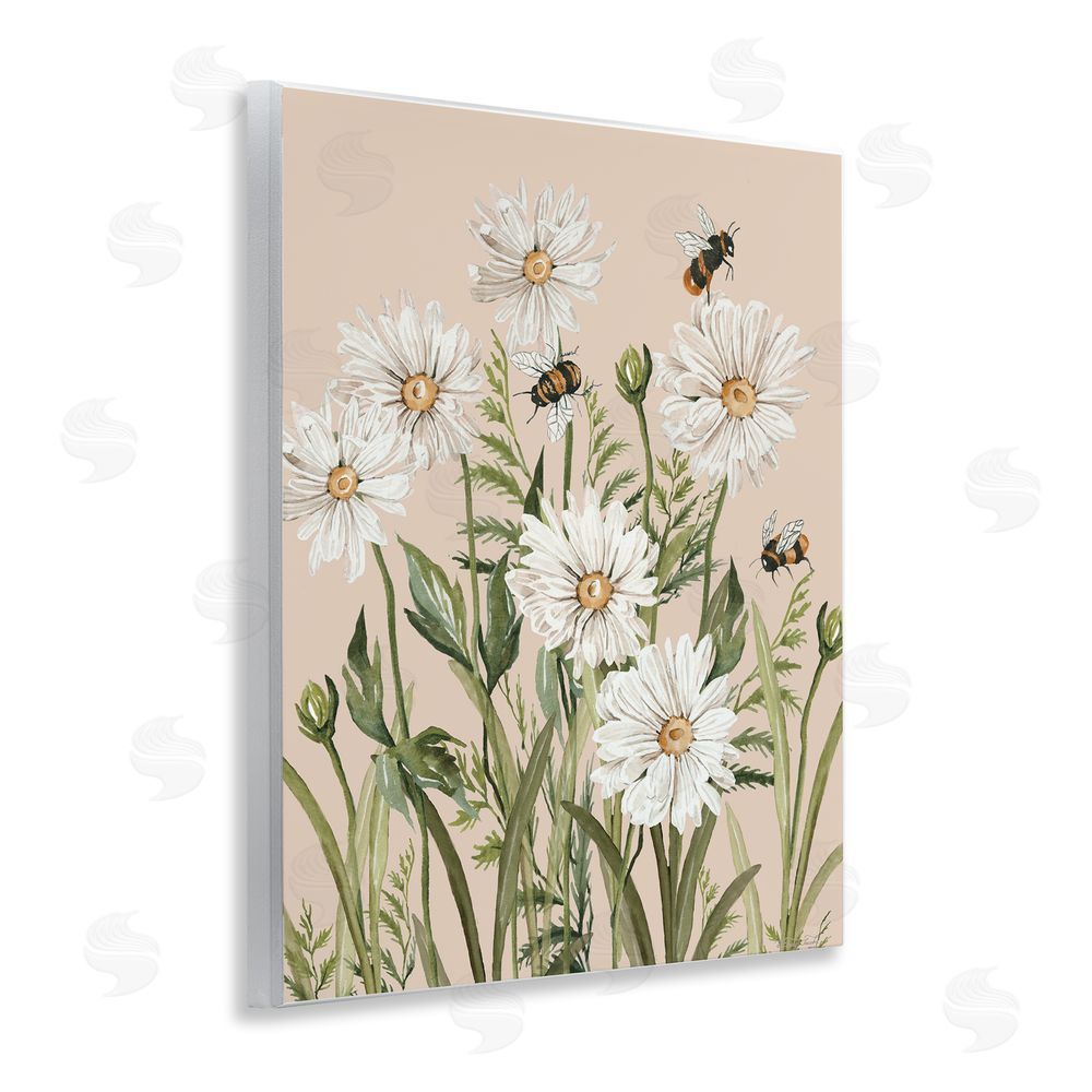 Cindy Jacobs Bees Among White Daisy Blooms Wooden Wall Plaque Art Print