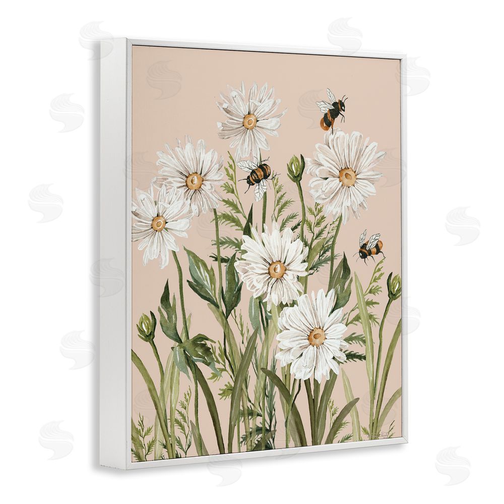 Cindy Jacobs Bees Among White Daisy Blooms White Framed Giclee Wall Art Print