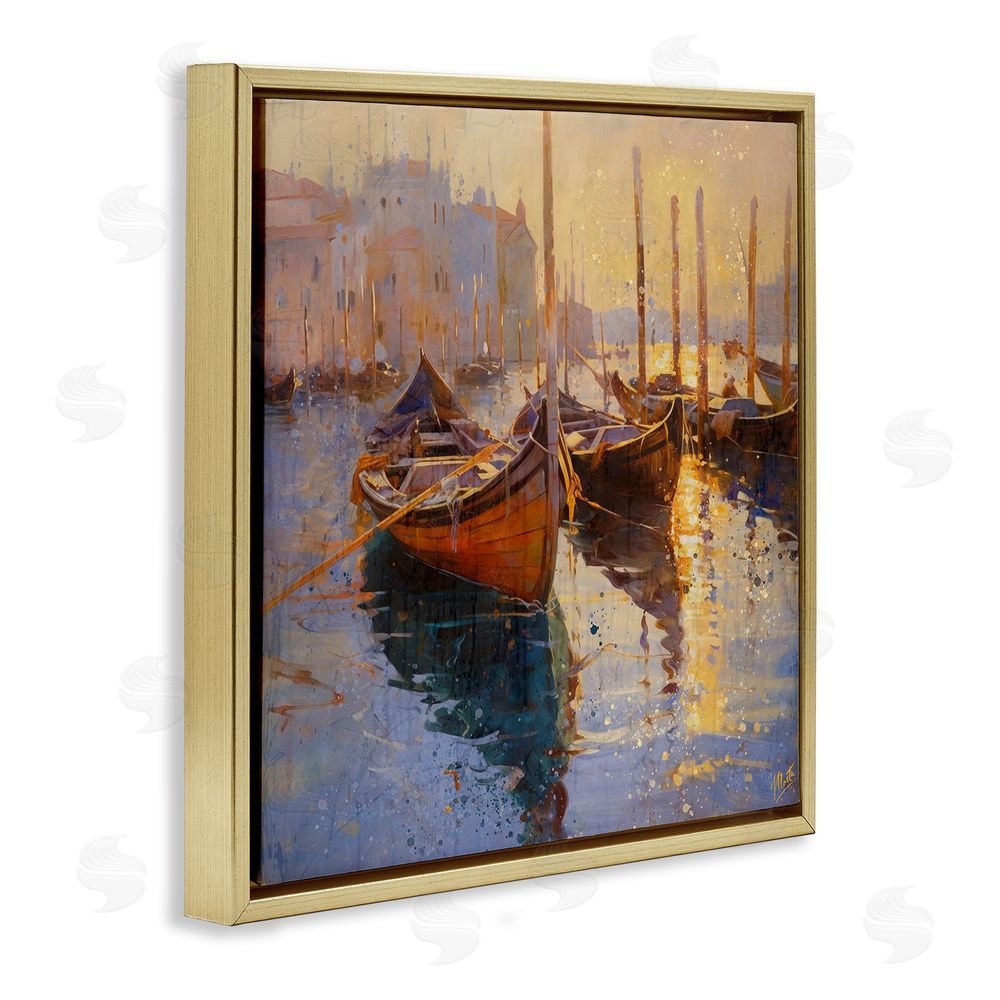 Marta Wiley Speckled Venice Boats Gold Floating Frame Canvas Wall Art Print