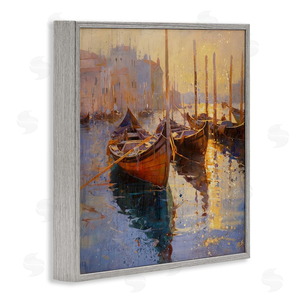 Marta Wiley Speckled Venice Boats Gray Framed Giclee Wall Art Print