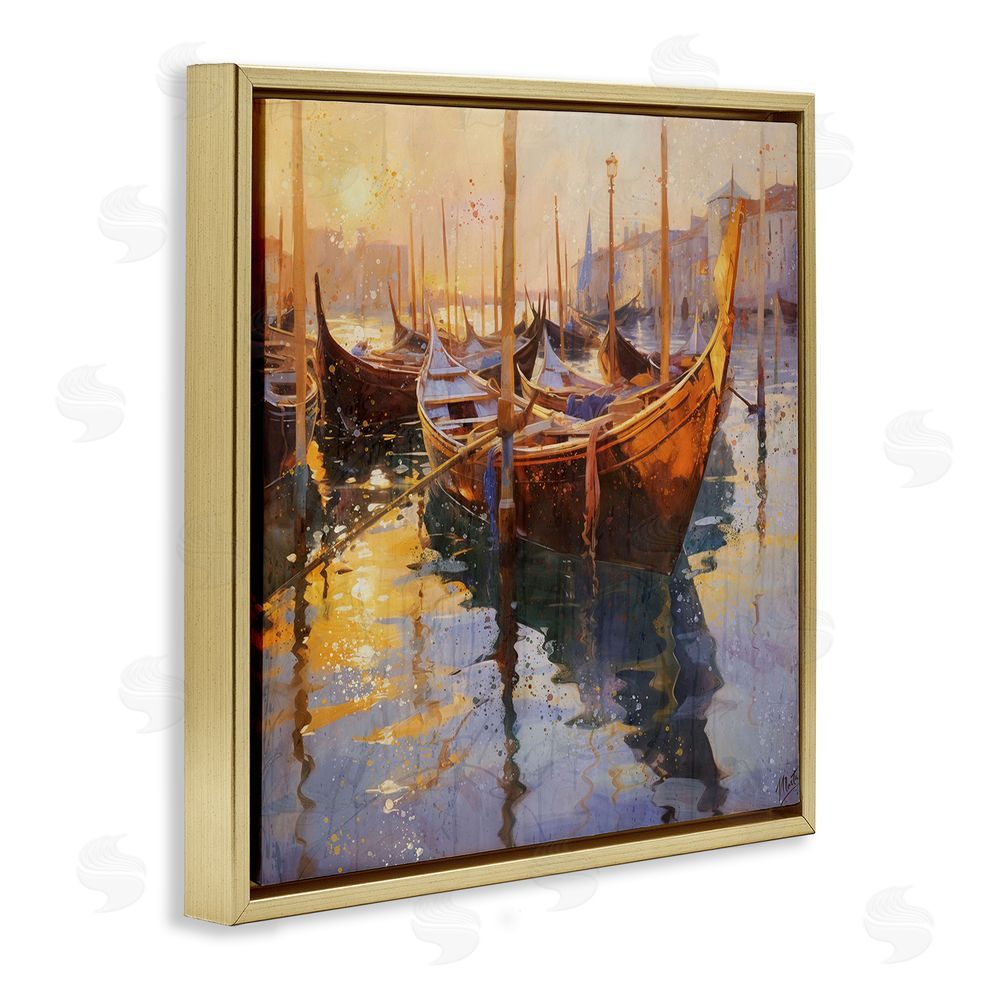 Marta Wiley Venetian Gondolas in Golden Light Gold Floating Frame Canvas Wall Art Print