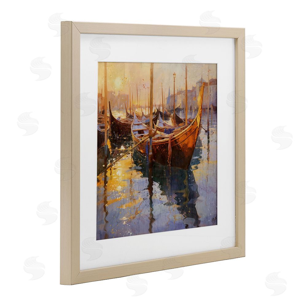 Marta Wiley Venetian Gondolas in Golden Light Brown Framed Print Under Glass Wall Art