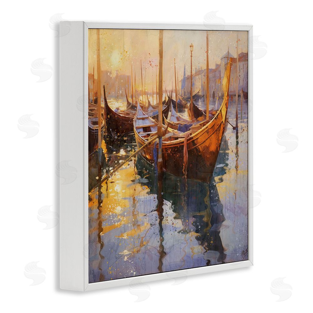 Marta Wiley Venetian Gondolas in Golden Light White Framed Giclee Wall Art Print