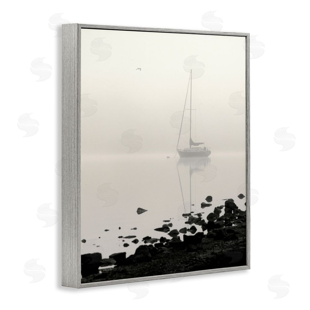 Nicholas Bell Moored In Fog Gray Framed Giclee Wall Art Print