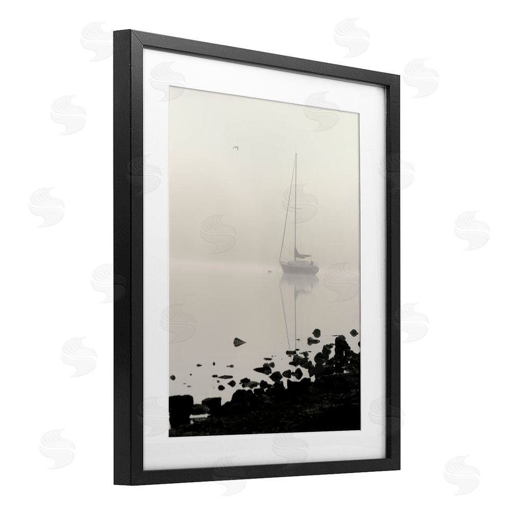 Nicholas Bell Moored In Fog Black Framed Print Under Glass Wall Art
