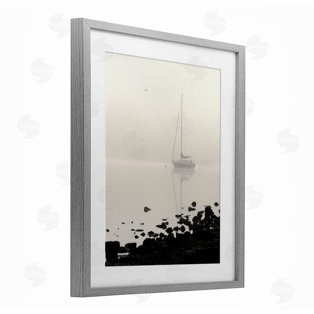 Nicholas Bell Moored In Fog Gray Framed Print Under Glass Wall Art