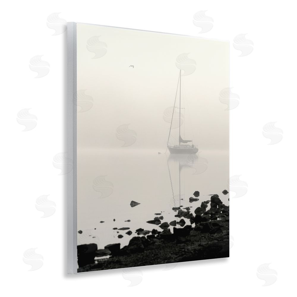 Nicholas Bell Moored In Fog Wooden Wall Plaque Art Print