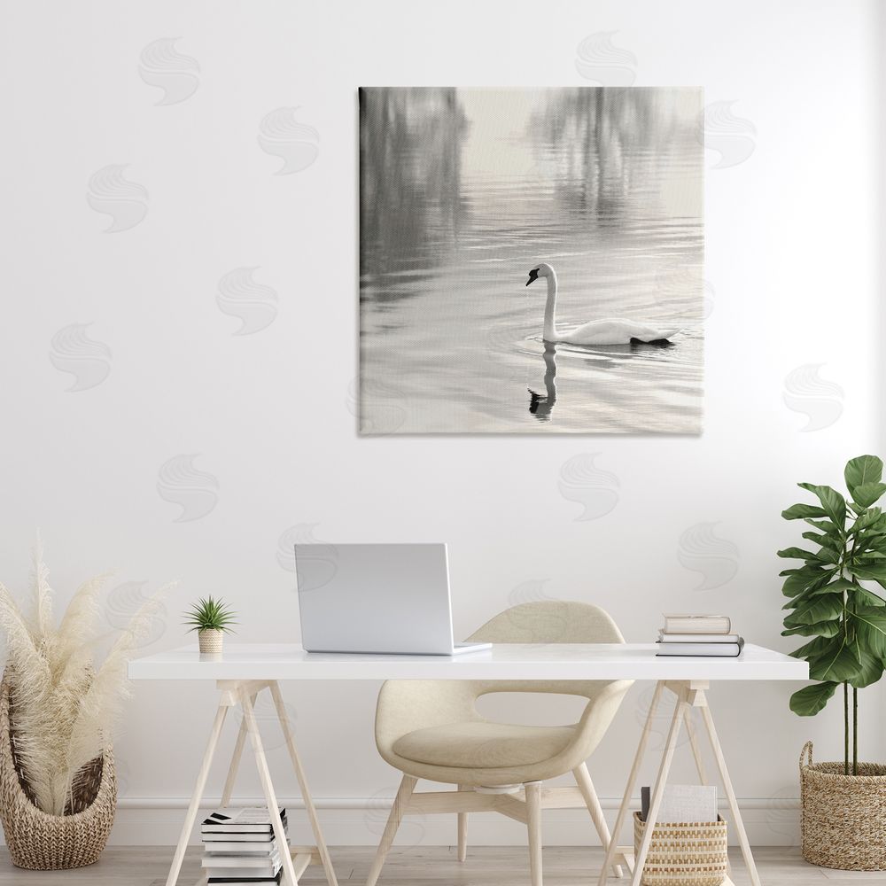 Nicholas Bell Morning Sunlit Swan Stretched Canvas Wall Art in Room