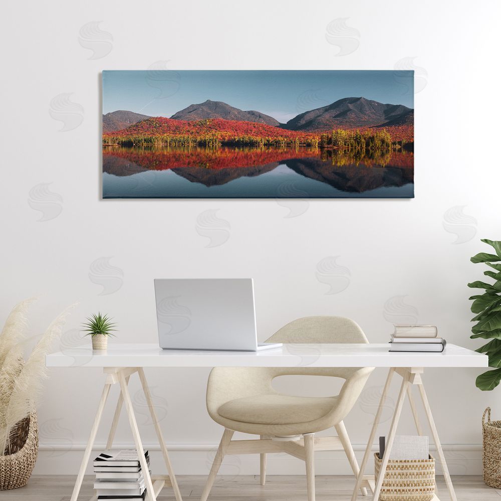 Jonathan Zaharek Autumn Panorama Reflections Stretched Canvas Wall Art in Room