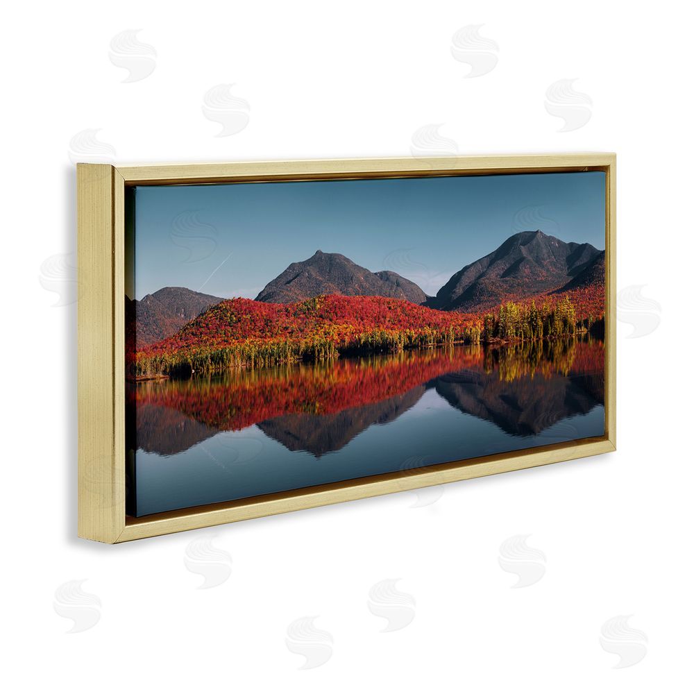 Jonathan Zaharek Autumn Panorama Reflections Gold Floating Frame Canvas Wall Art Print