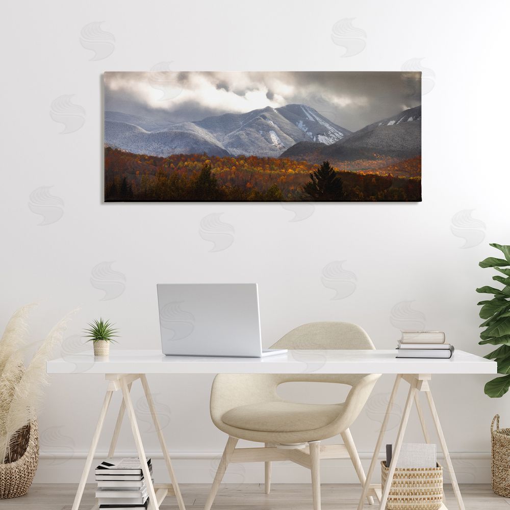 Jonathan Zaharek Colliding Seasons Mountainscape Stretched Canvas Wall Art in Room