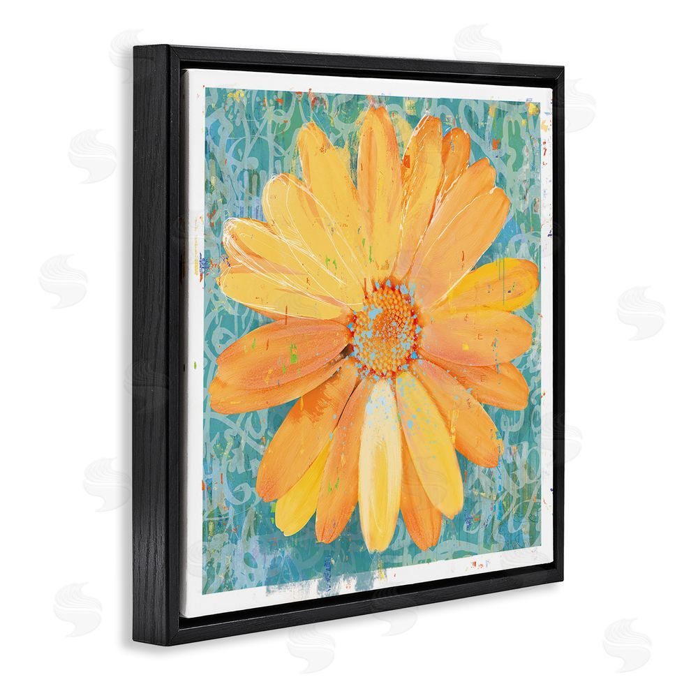 Porter Hastings Urban Daisy over Graffiti Black Floating Frame Canvas Wall Art Print