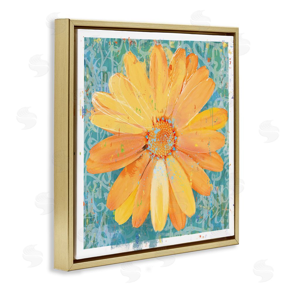 Porter Hastings Urban Daisy over Graffiti Gold Floating Frame Canvas Wall Art Print