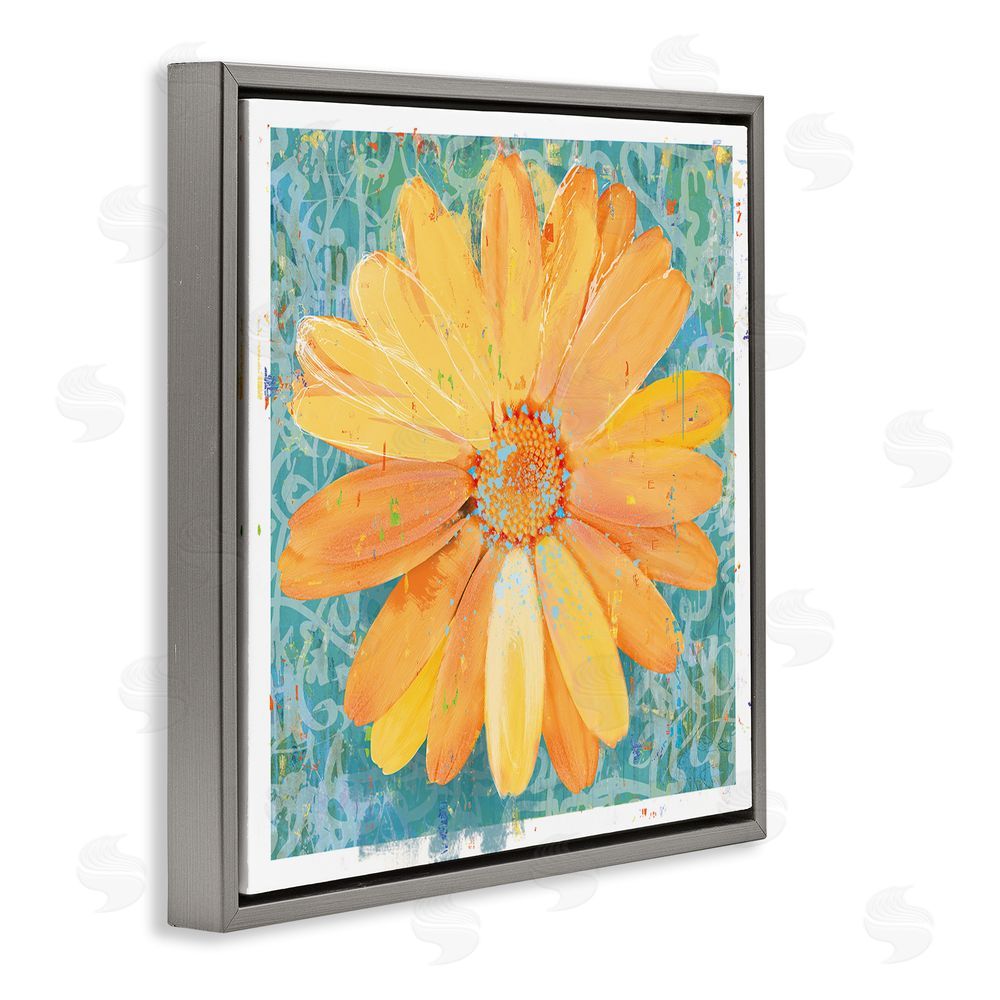 Porter Hastings Urban Daisy over Graffiti Gray Floating Frame Canvas Wall Art Print