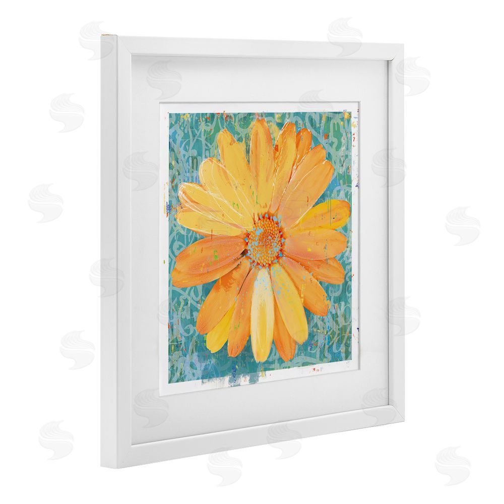 Porter Hastings Urban Daisy over Graffiti White Framed Print Under Glass Wall Art