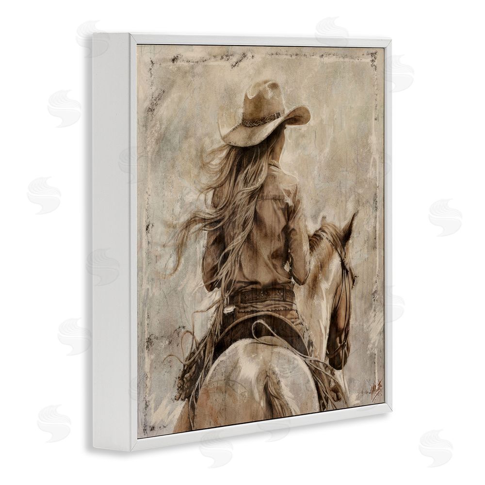 Marta Wiley Windblown Cowgirl on Horseback White Framed Giclee Wall Art Print