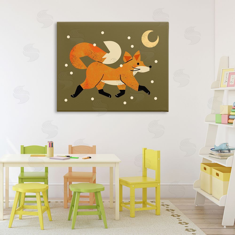 Renea L. Thull Wandering Winter Fox Stretched Canvas Wall Art Print in Room