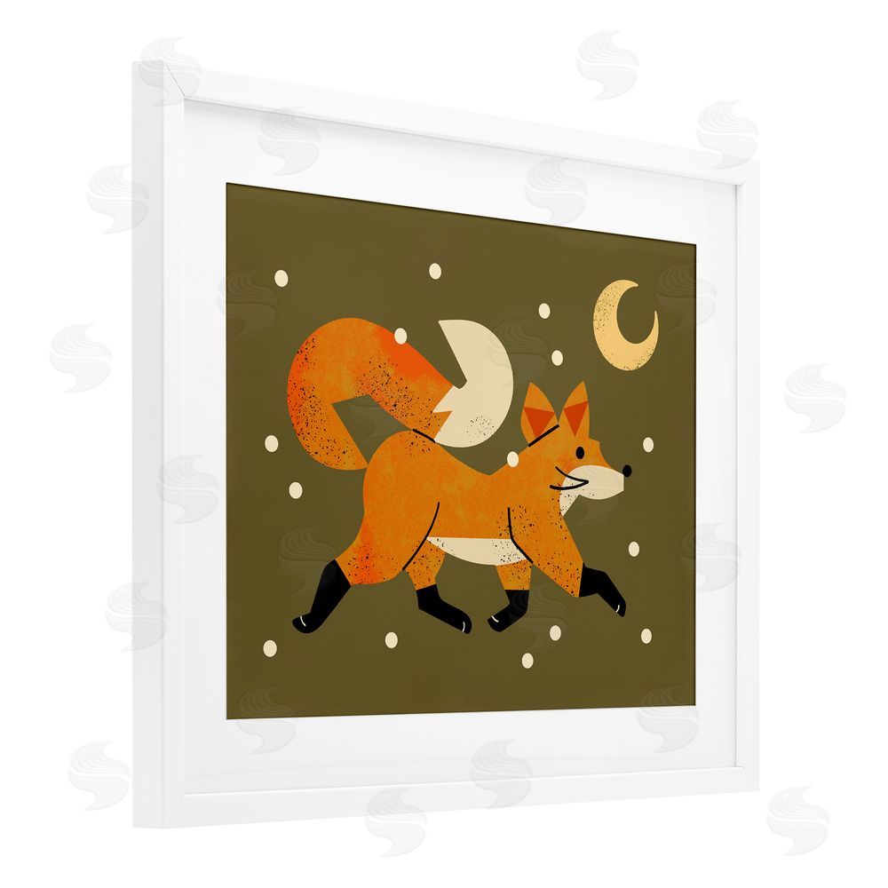Renea L. Thull Wandering Winter Fox White Framed Print Under Glass Wall Art