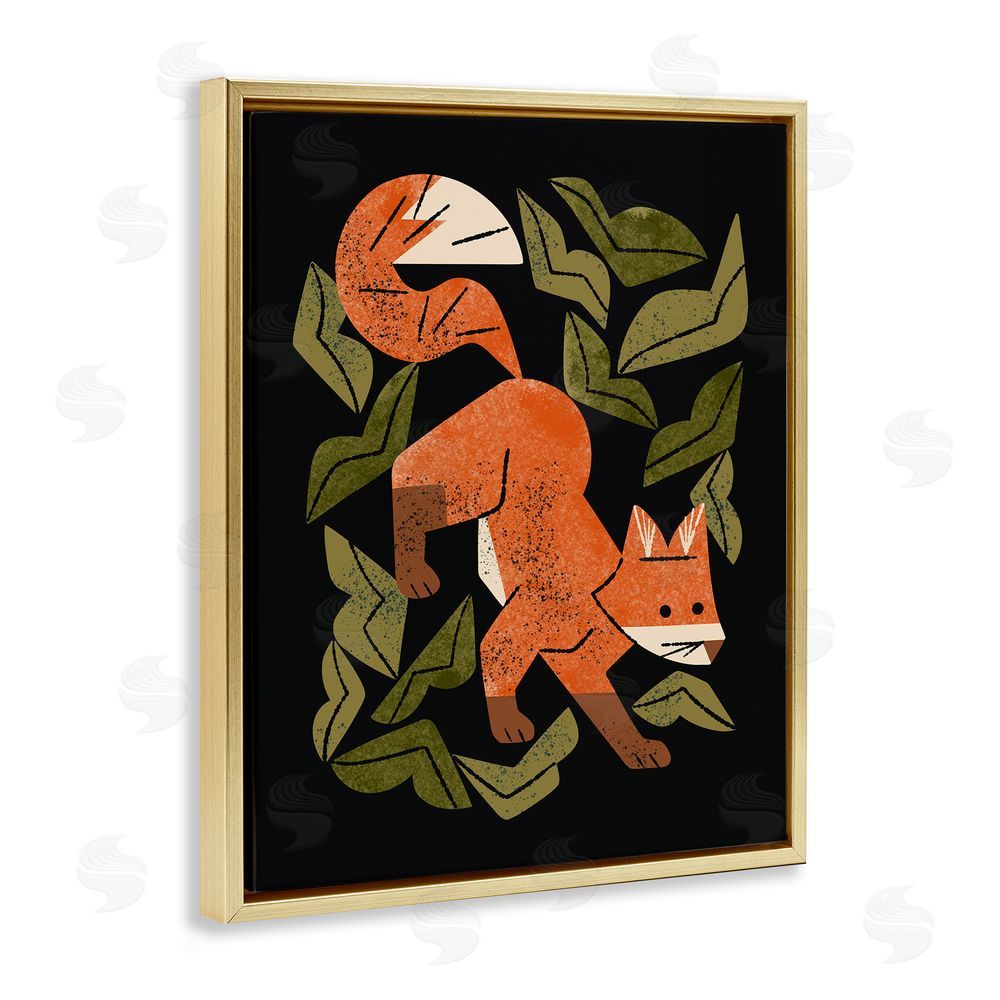 Renea L. Thull Fox In The Brush Gold Floating Frame Canvas Wall Art