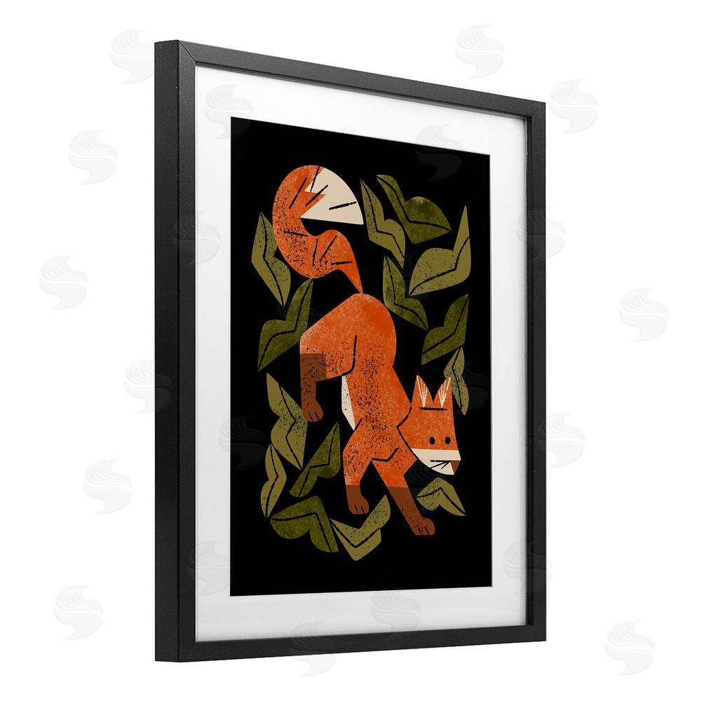 Renea L. Thull Fox In The Brush Black Framed Print Under Glass with Mat Wall Art