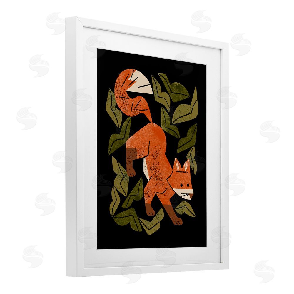 Renea L. Thull Fox In The Brush White Framed Print Under Glass with Mat Wall Art