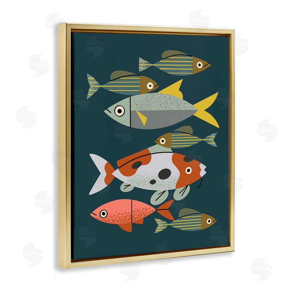 Renea L. Thull Midcentury Pond Fishes Gold Floating Frame Canvas Wall Art