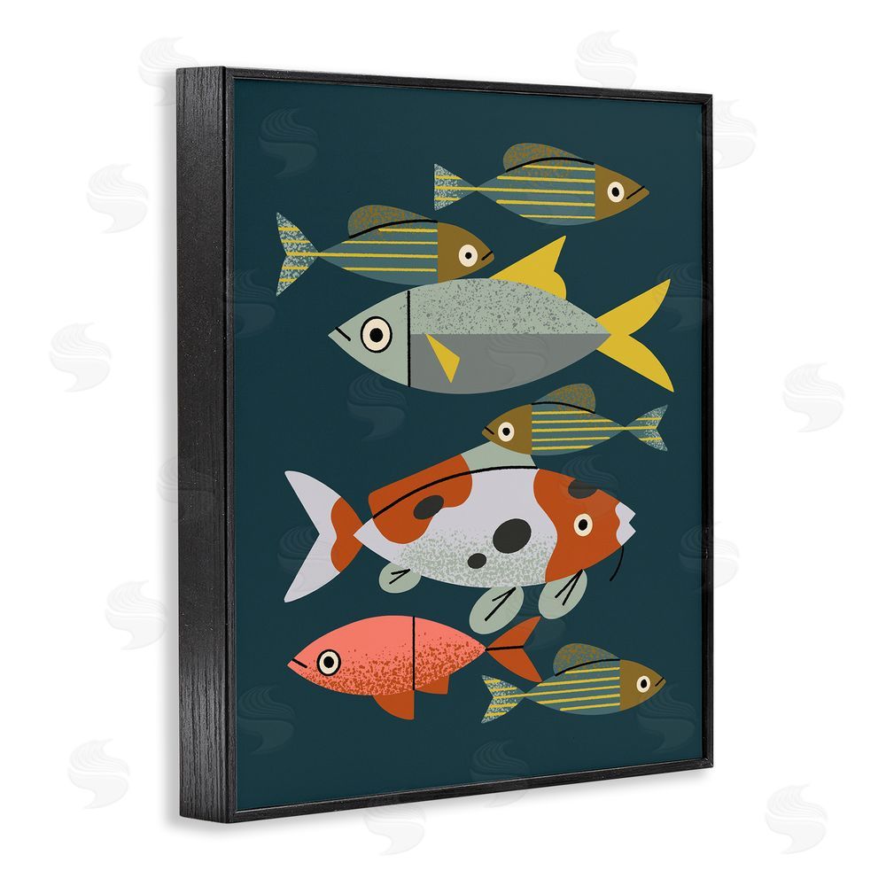 Renea L. Thull Midcentury Pond Fishes Blacked Framed Giclee Wall Art Print