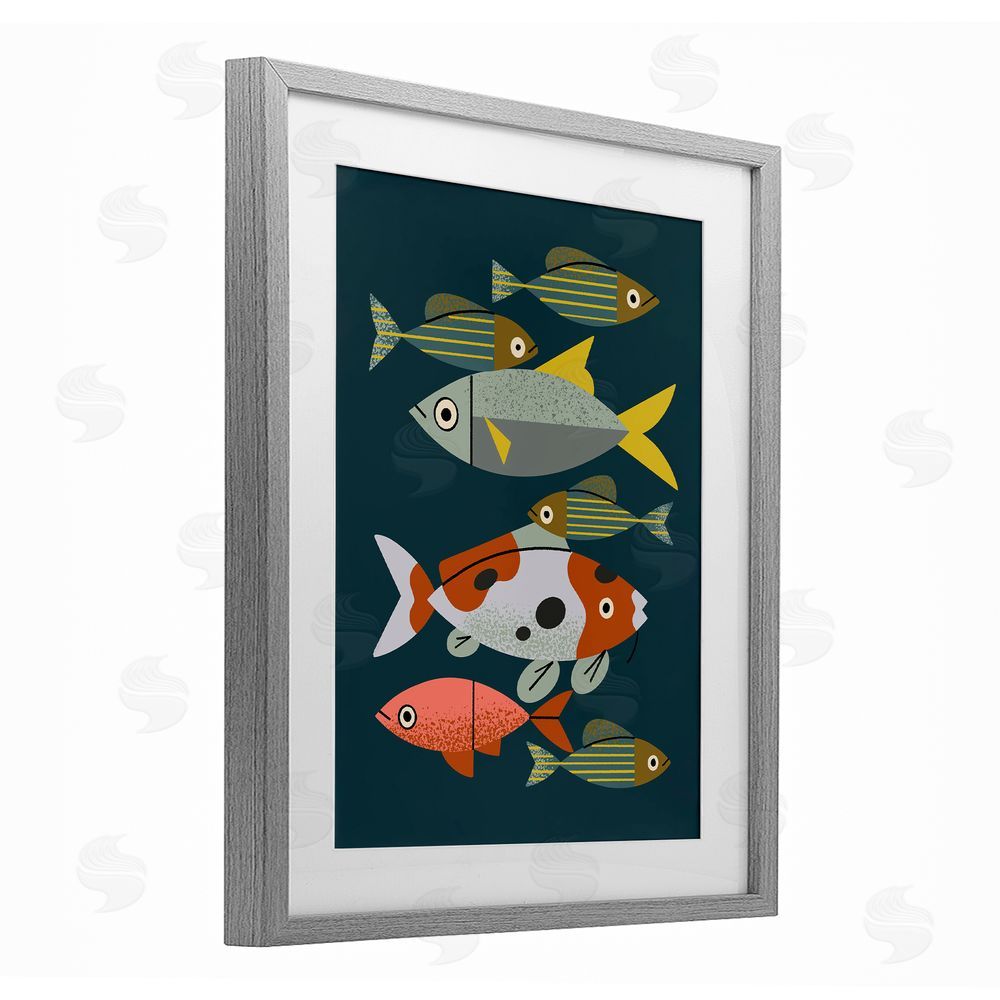 Renea L. Thull Midcentury Pond Fishes Gray Framed Print Under Glass with Mat Wall Art