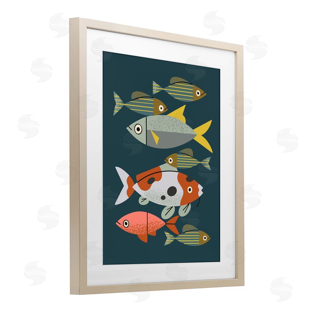 Renea L. Thull Midcentury Pond Fishes Brown Framed Print Under Glass with Mat Wall Art