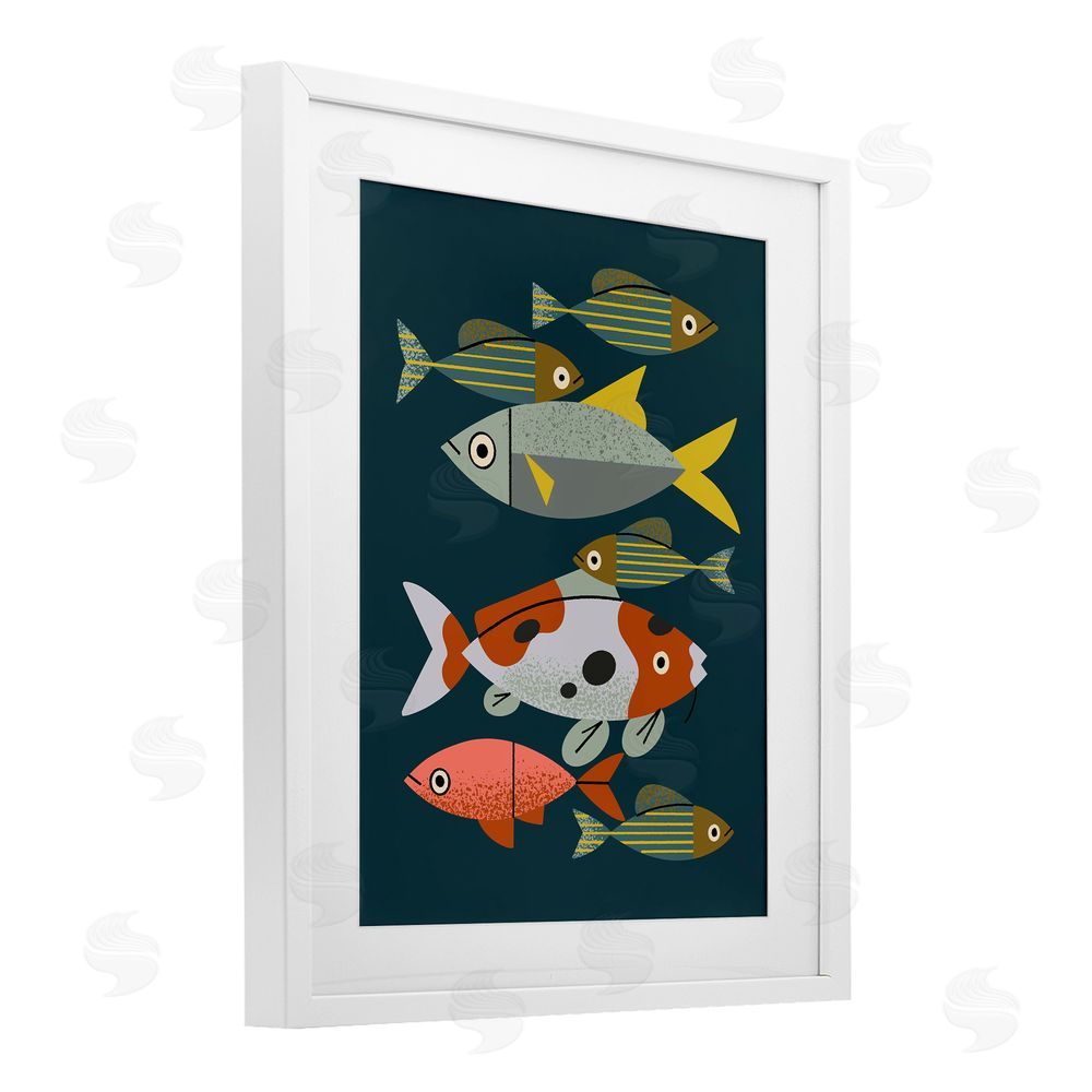 Renea L. Thull Midcentury Pond Fishes White Framed Print Under Glass with Mat Wall Art