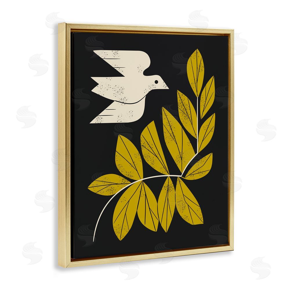 Renea L. Thull Midcentury Dove & Branch Gold Floating Frame Canvas Wall Art