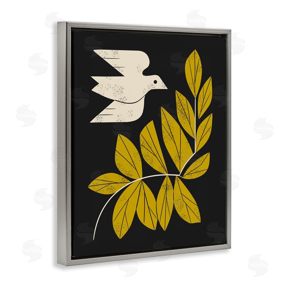 Renea L. Thull Midcentury Dove & Branch Gray Floating Frame Canvas Wall Art