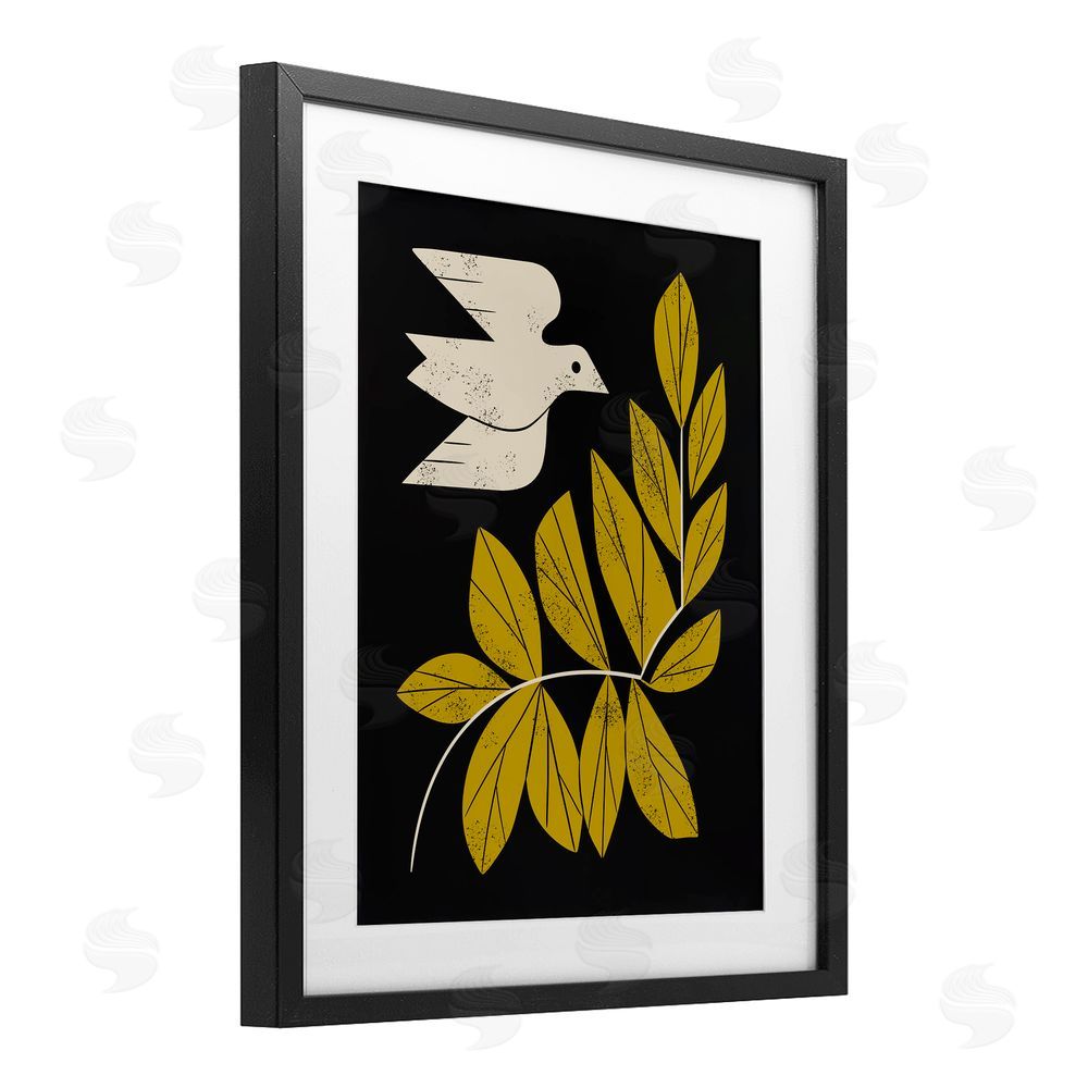 Renea L. Thull Midcentury Dove & Branch Black Framed Print Under Glass with Mat Wall Art