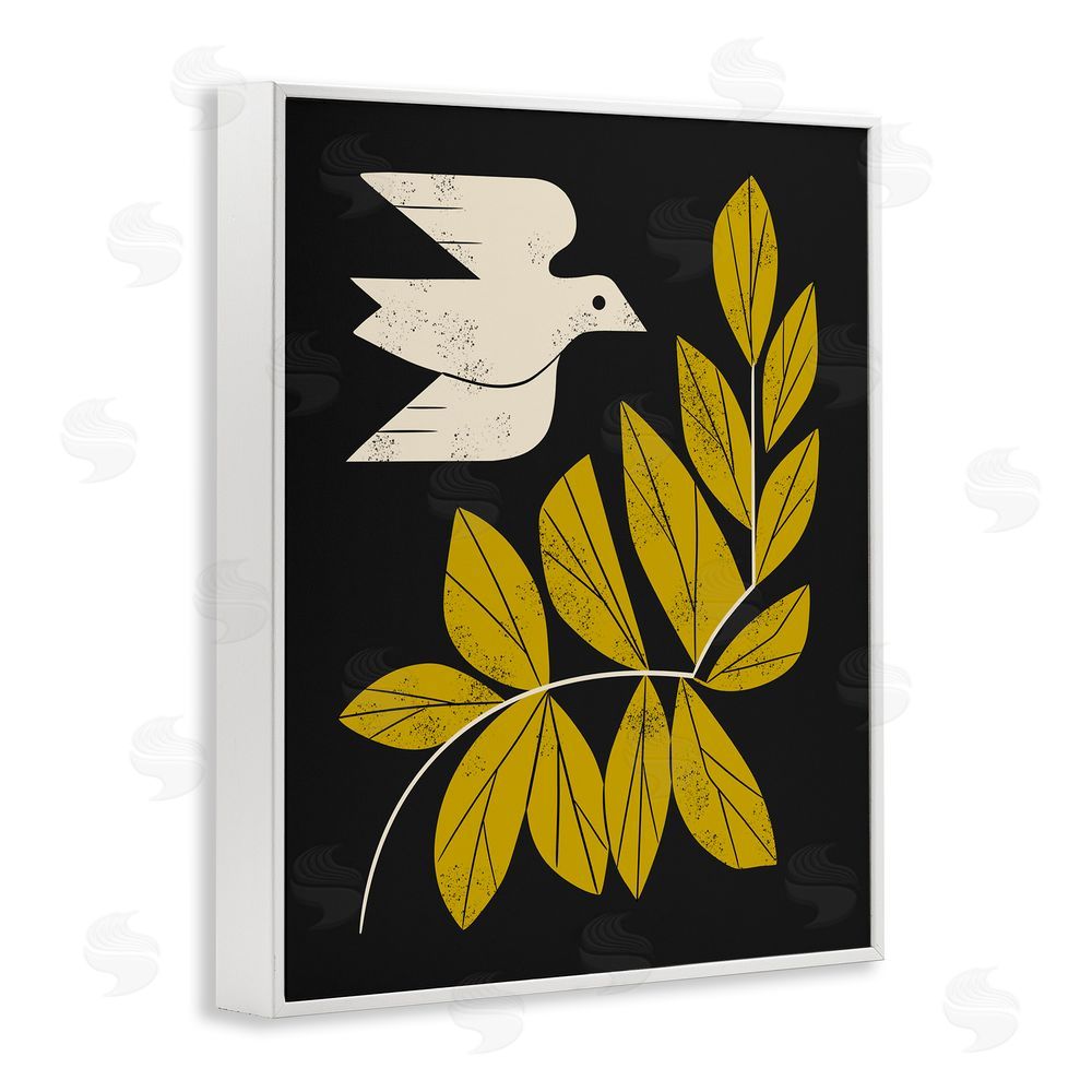 Renea L. Thull Midcentury Dove & Branch White Framed Giclee Wall Art Print