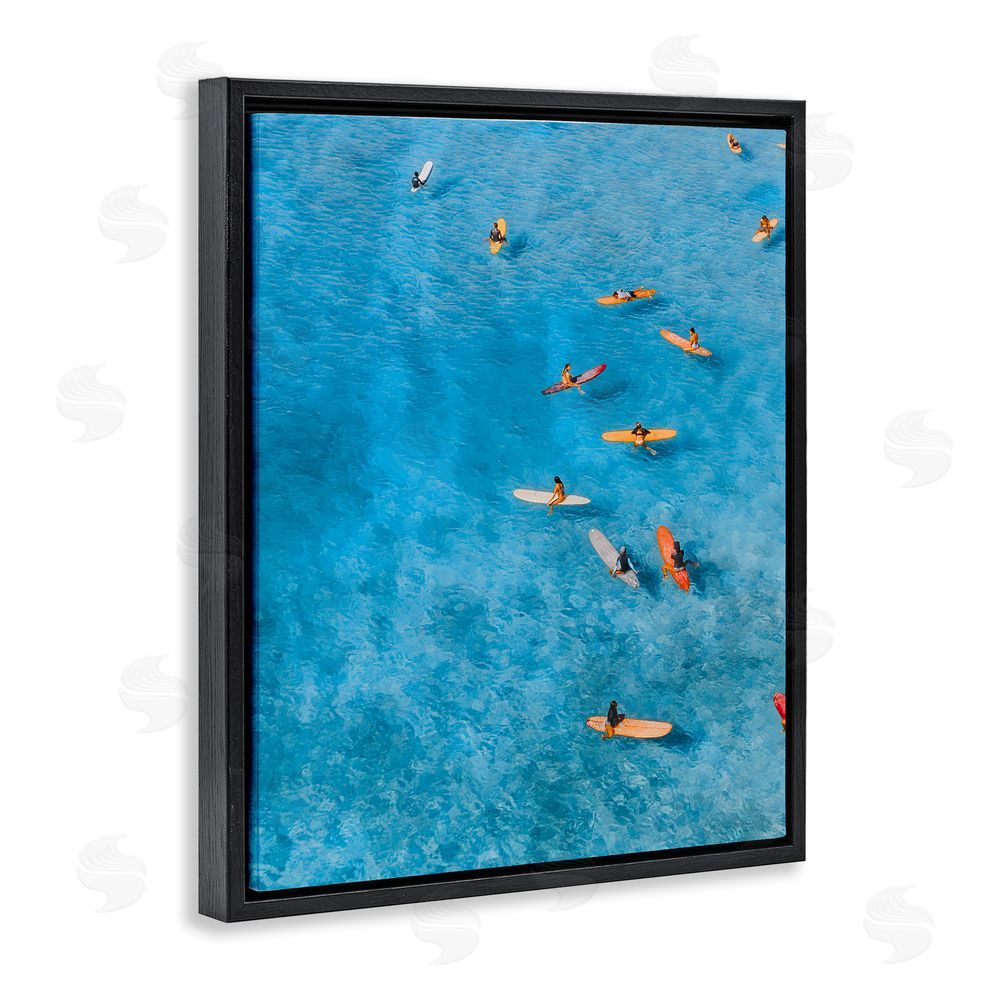 Jesse Keith Leisurely Surfers on Sea Black Floating Frame Canvas Wall Art Print