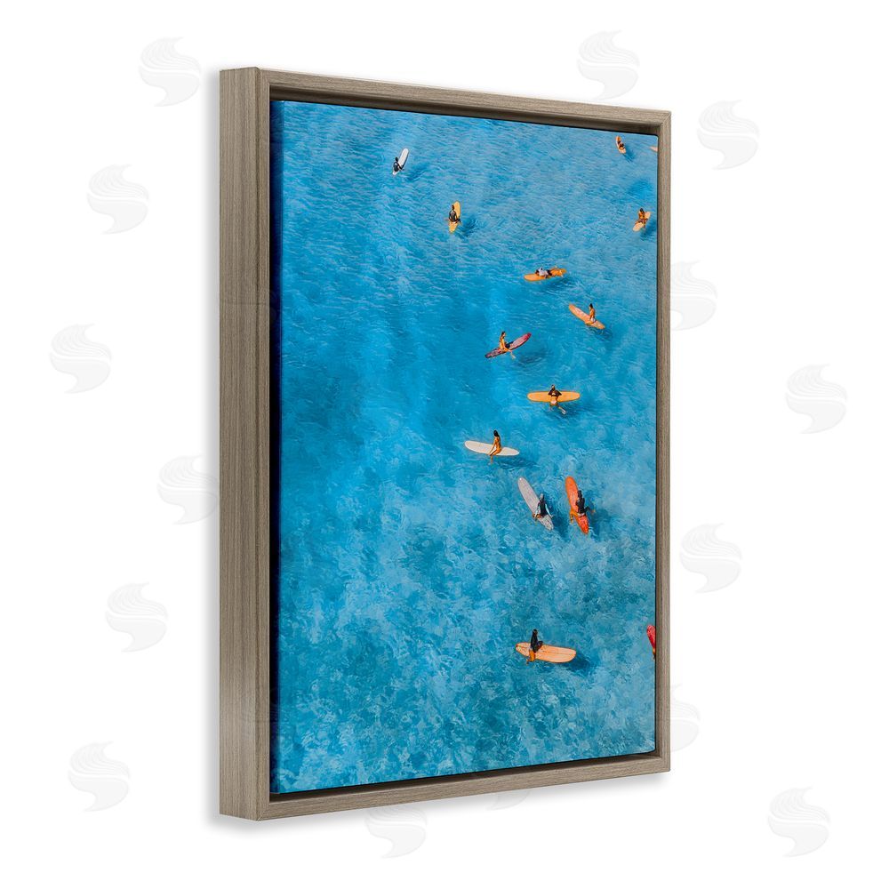 Jesse Keith Leisurely Surfers on Sea Brown Floating Frame Canvas Wall Art Print