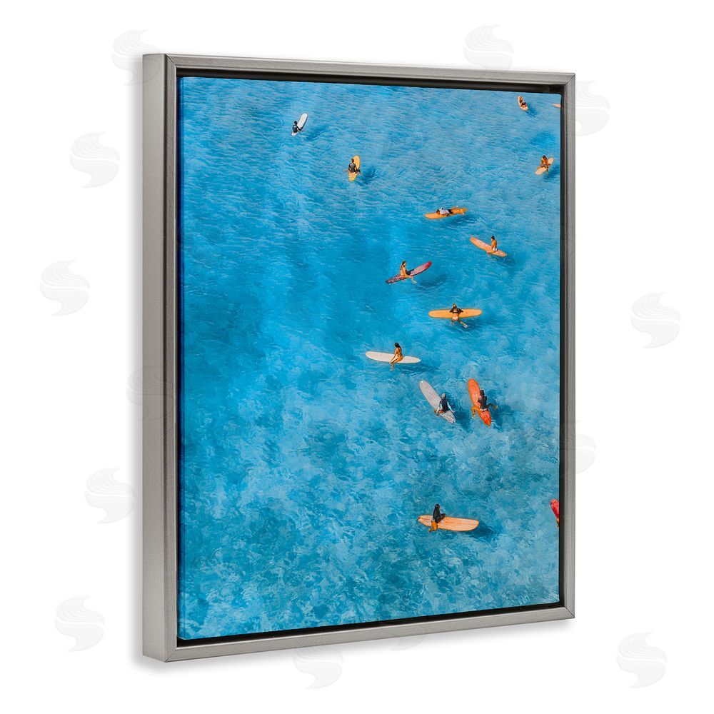 Jesse Keith Leisurely Surfers on Sea Gray Floating Frame Canvas Wall Art Print