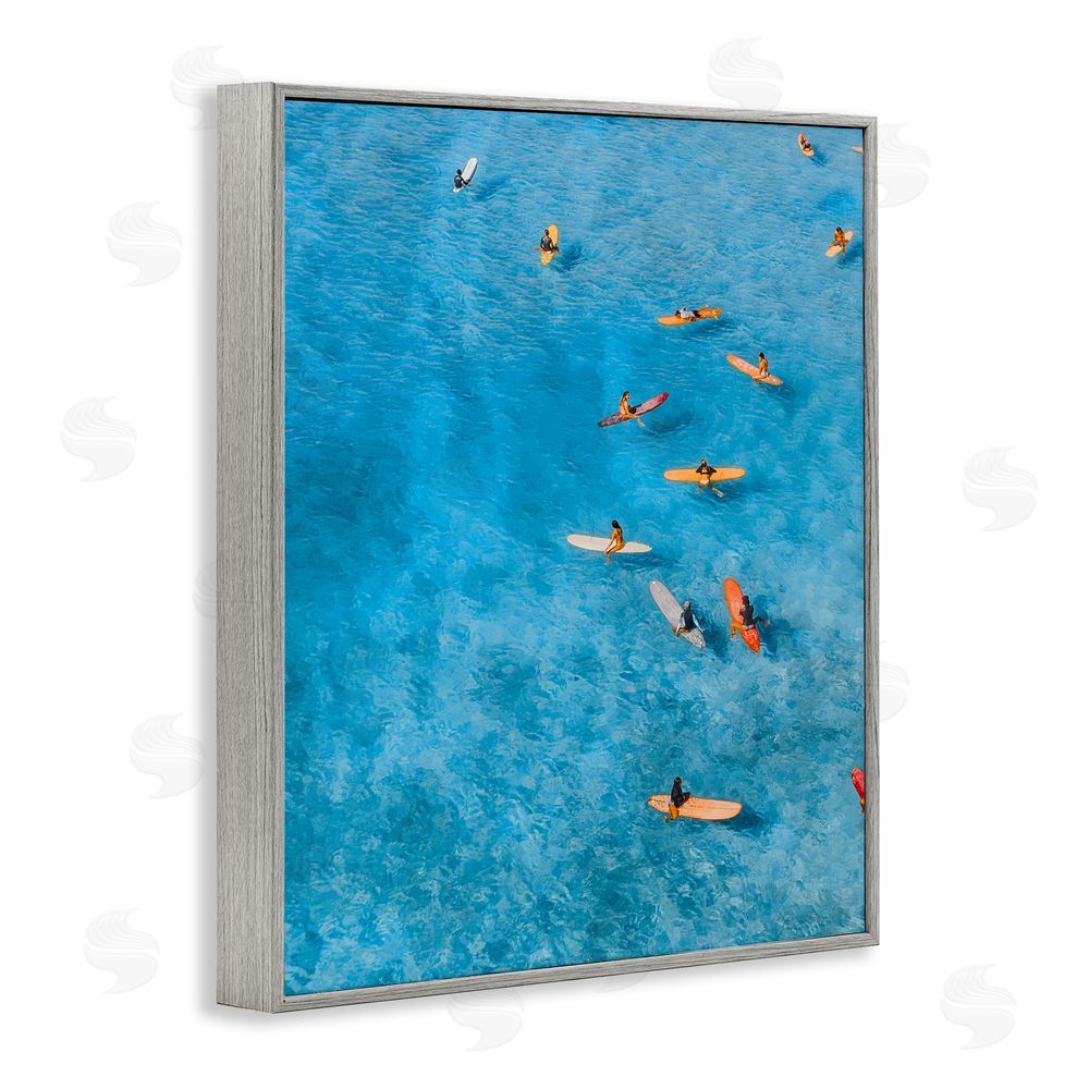 Jesse Keith Leisurely Surfers on Sea Gray Framed Giclee Wall Art Print