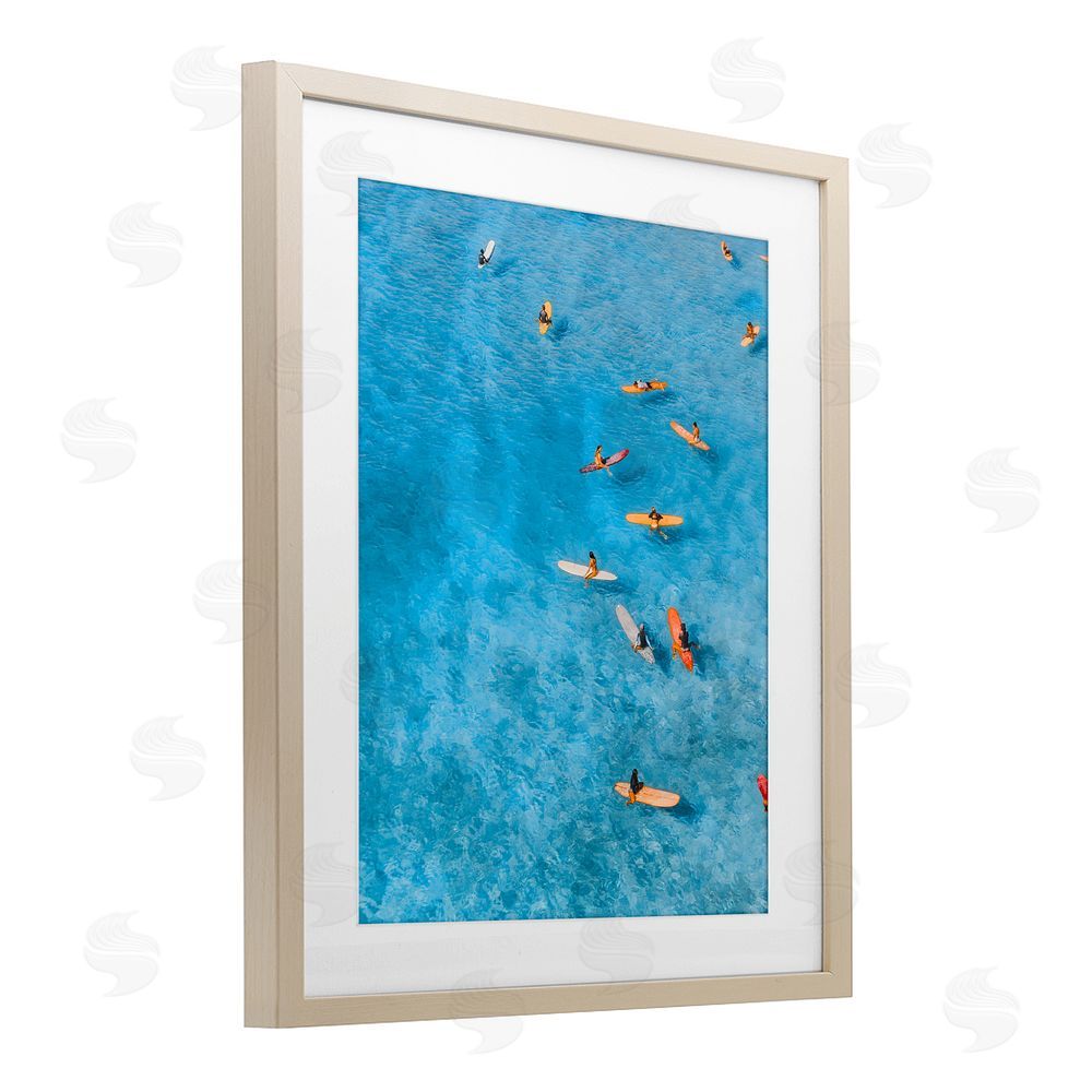 Jesse Keith Leisurely Surfers on Sea Brown Framed Print Under Glass Wall Art