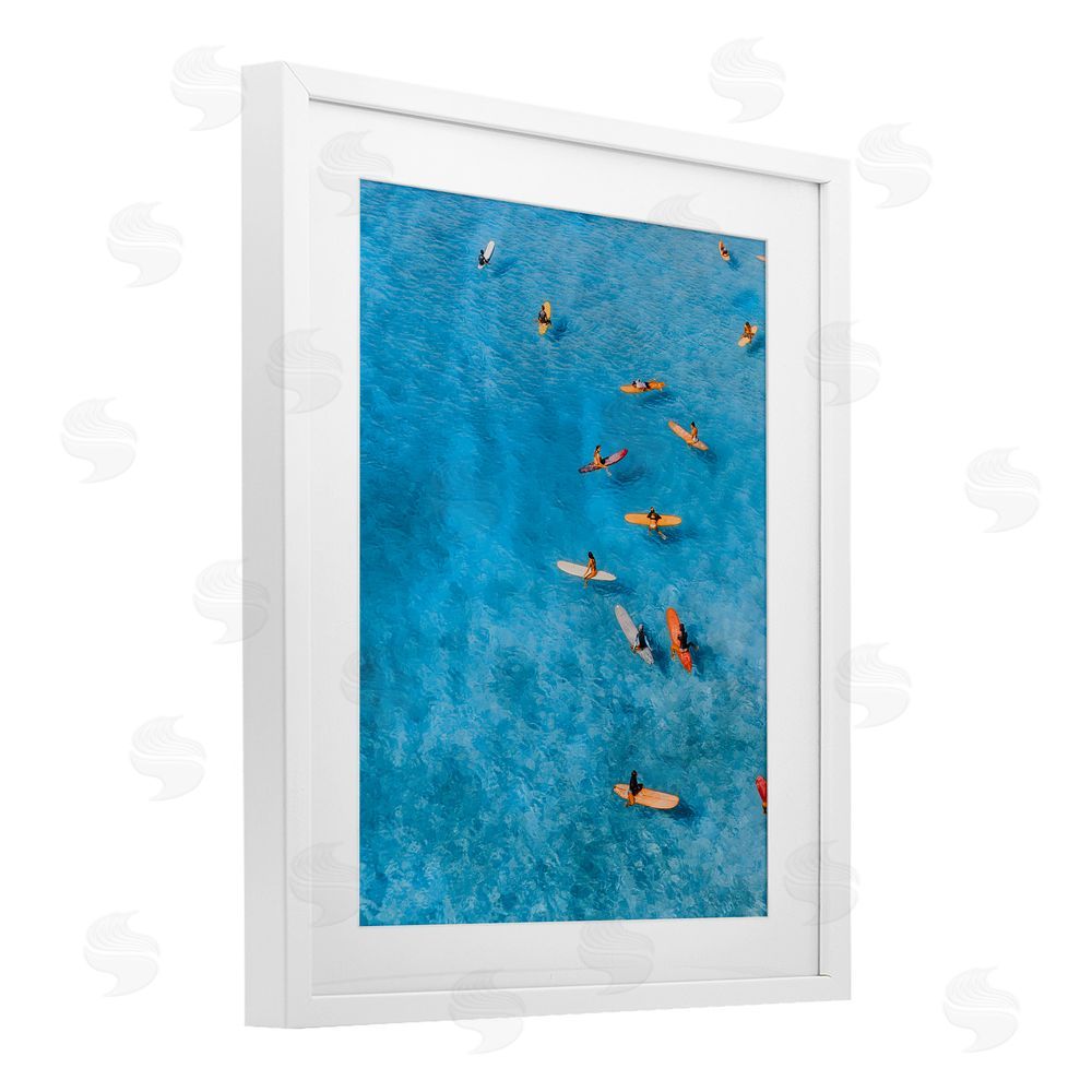 Jesse Keith Leisurely Surfers on Sea White Framed Print Under Glass Wall Art