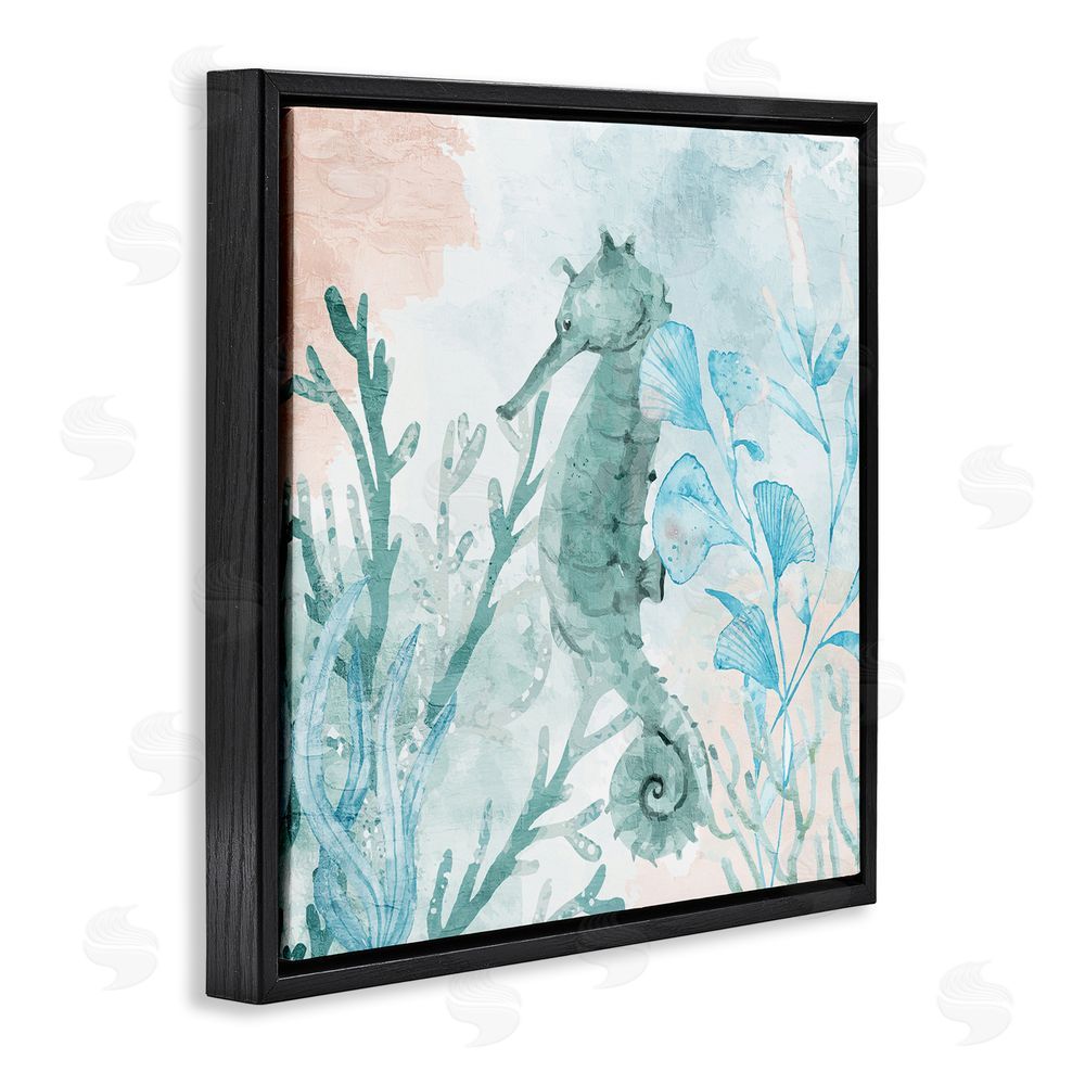Kim Allen Seahorse Sea Swim Black Floating Frame Canvas Wall Art Print