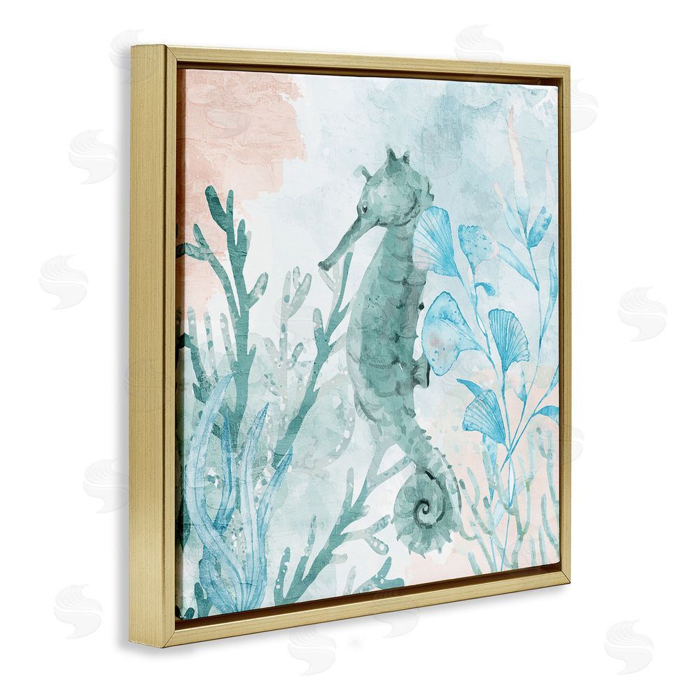 Kim Allen Seahorse Sea Swim Gold Floating Frame Canvas Wall Art Print