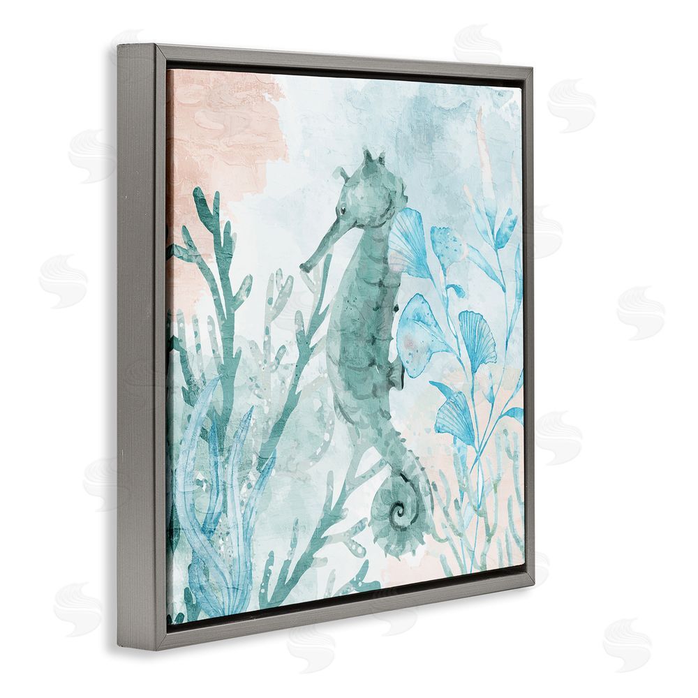 Kim Allen Seahorse Sea Swim Gray Floating Frame Canvas Wall Art Print