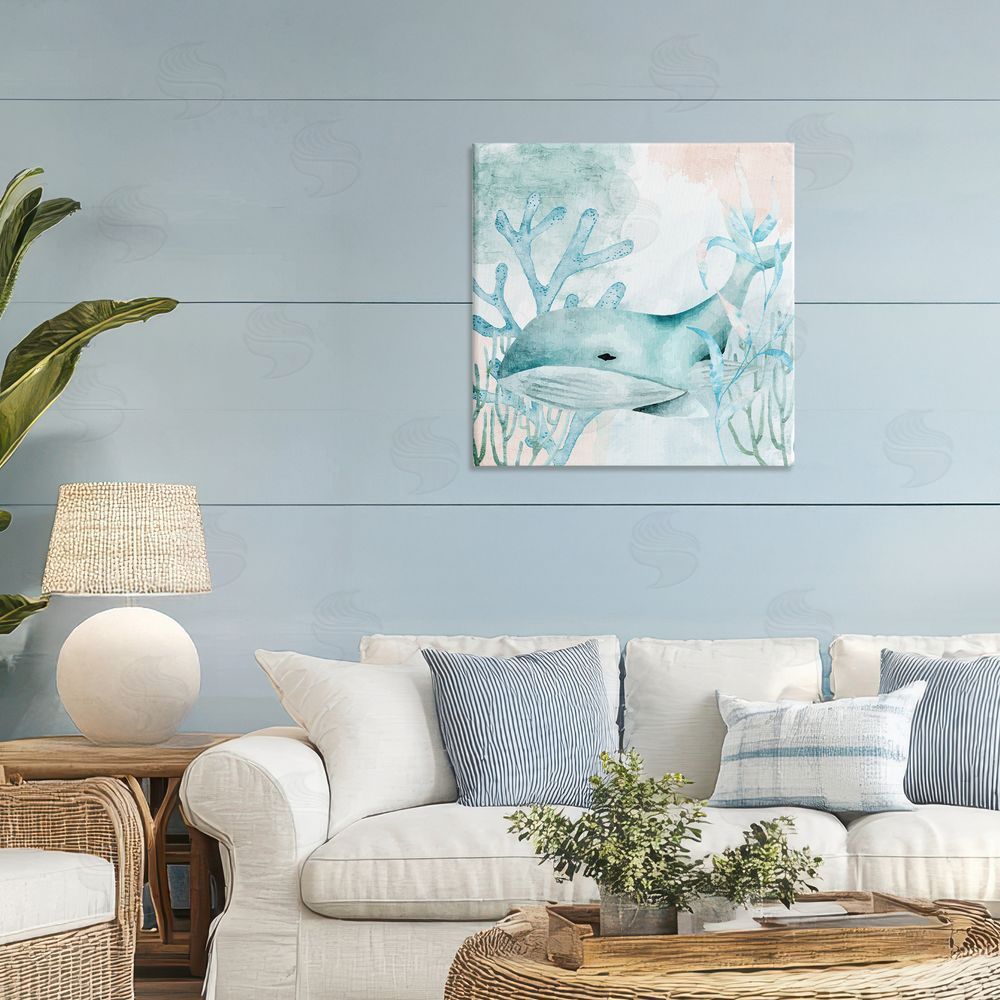 Kim Allen Whale Sea Swim Stretched Canvas Wall Art in Room