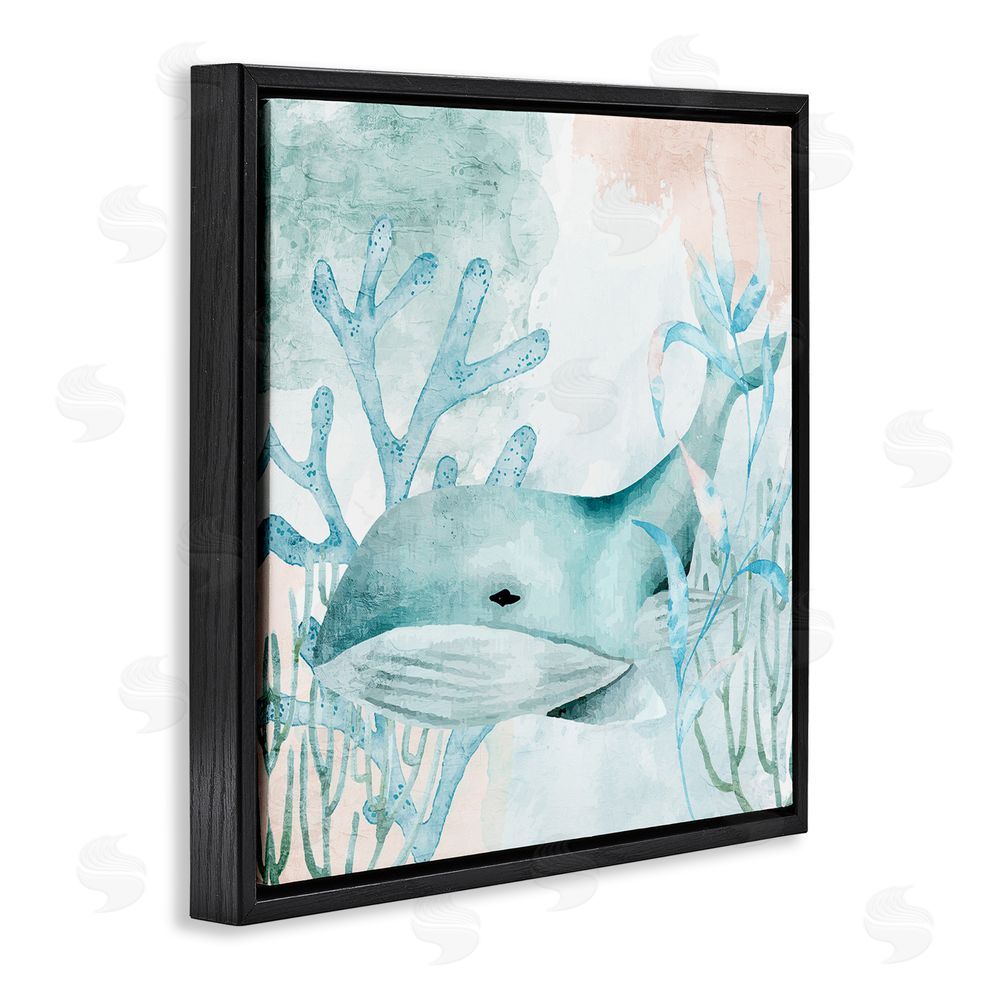 Kim Allen Whale Sea Swim Black Floating Frame Canvas Wall Art Print