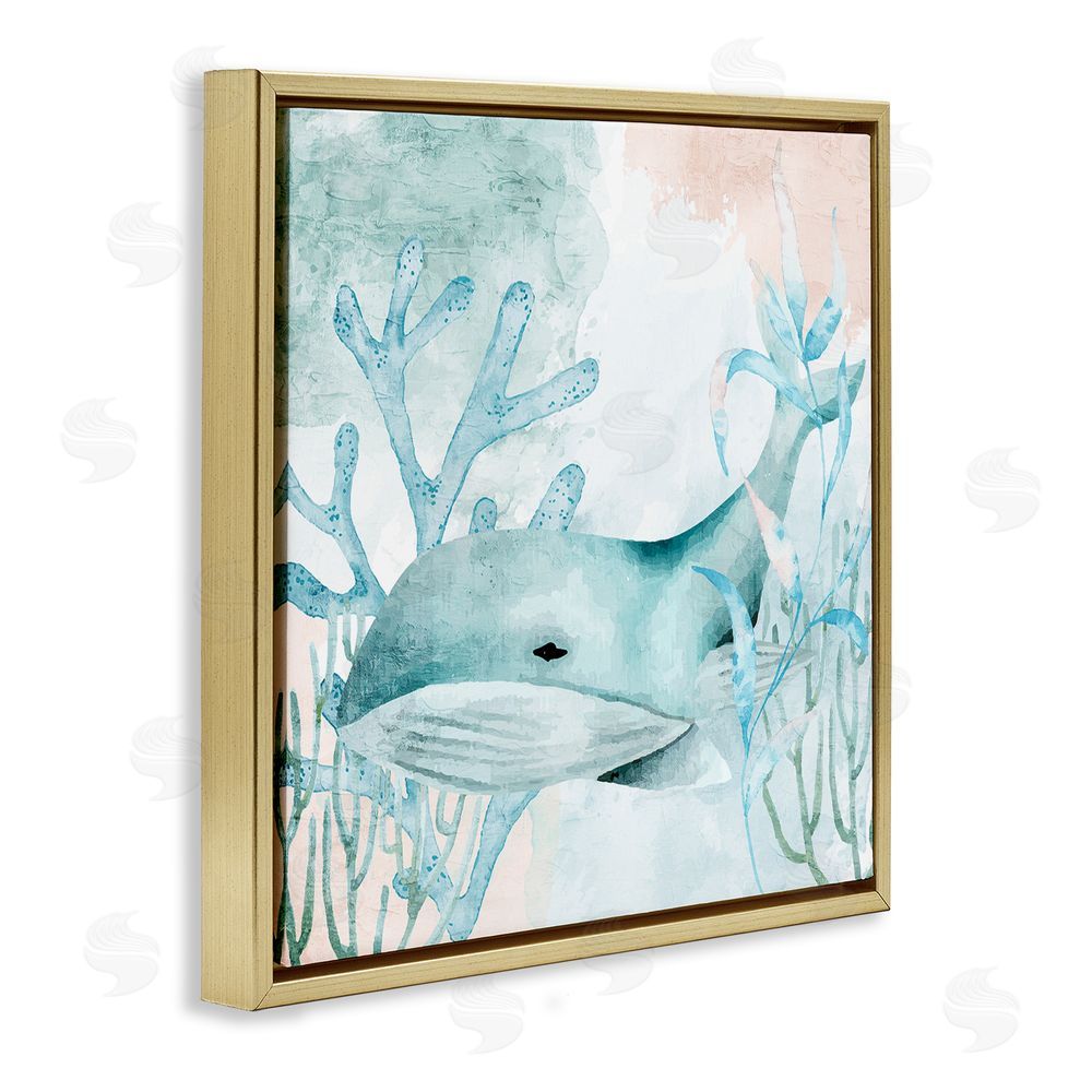 Kim Allen Whale Sea Swim Gold Floating Frame Canvas Wall Art Print